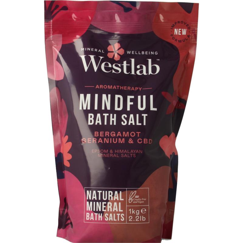 Westlab Mindful Bath Salts Bergamot Geranium & CBD - 1000 gram