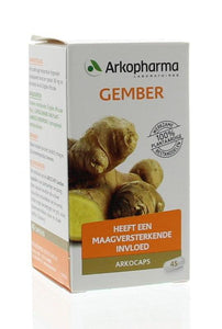 Arkopharma Gember: heeft een maagversterkende invloed. 100% plantaardige werkzame bestanddelen en zijn glutenvrij. 45 capsules.