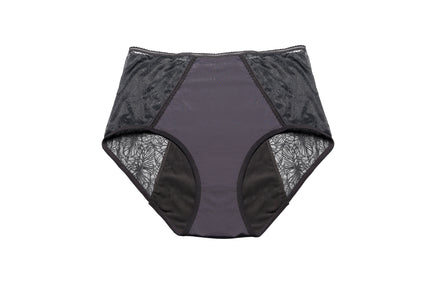 Cheeky Wipes Menstruatieslip Feeling Fearless met extra absorptie: voel je extra comfortabel met het high rise model, hoog getailleerd en super comfortabel, Het zelfde model als de Comfy, maar dan extra absorberernd. Verkrijgbaar in 10 maten in kleur zwart.