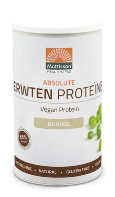 Mattisson Erwten Proteïne: Absolute Erwten Proteïne Poeder is een puur erwten-extract (isolaat). Het is makkelijk verteerbaar en een goede vervanger van (dierlijke) eiwitbronnen zoals Wei en Soja Proteïnen, Vegan. Lactosevrij en Glutenvrij. 350 gram, 