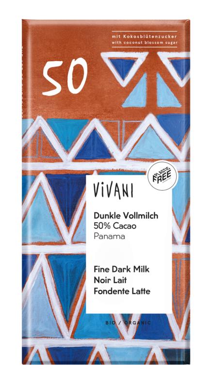 Melk puur 50%  chocolade reep met kokosbloemsuiker van Vivani - Drogisterij Mevrouw Ooievaar