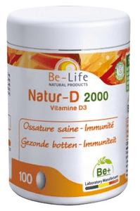 Natur D 2000 Vitamine D3 100 capsules van Be Life - Drogisterij Mevrouw Ooievaar
