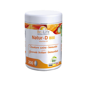 Natur D 800 Vitamine D3 200 capsules van Be Life - Drogisterij Mevrouw Ooievaar