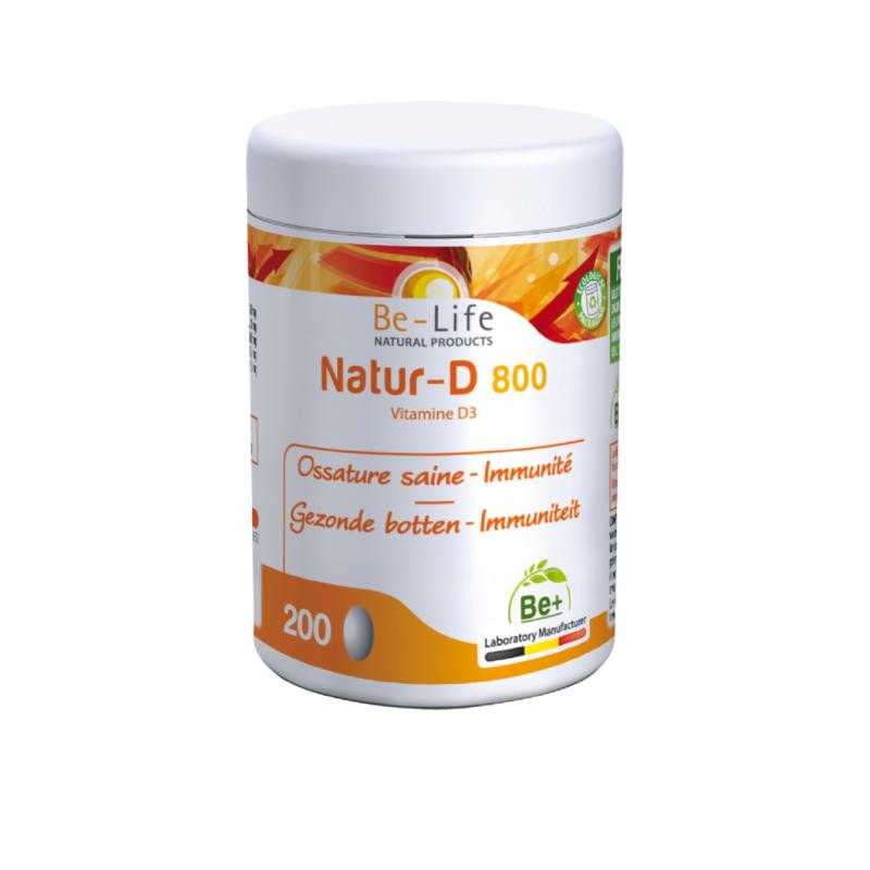 Natur D 800 Vitamine D3 200 capsules van Be Life - Drogisterij Mevrouw Ooievaar