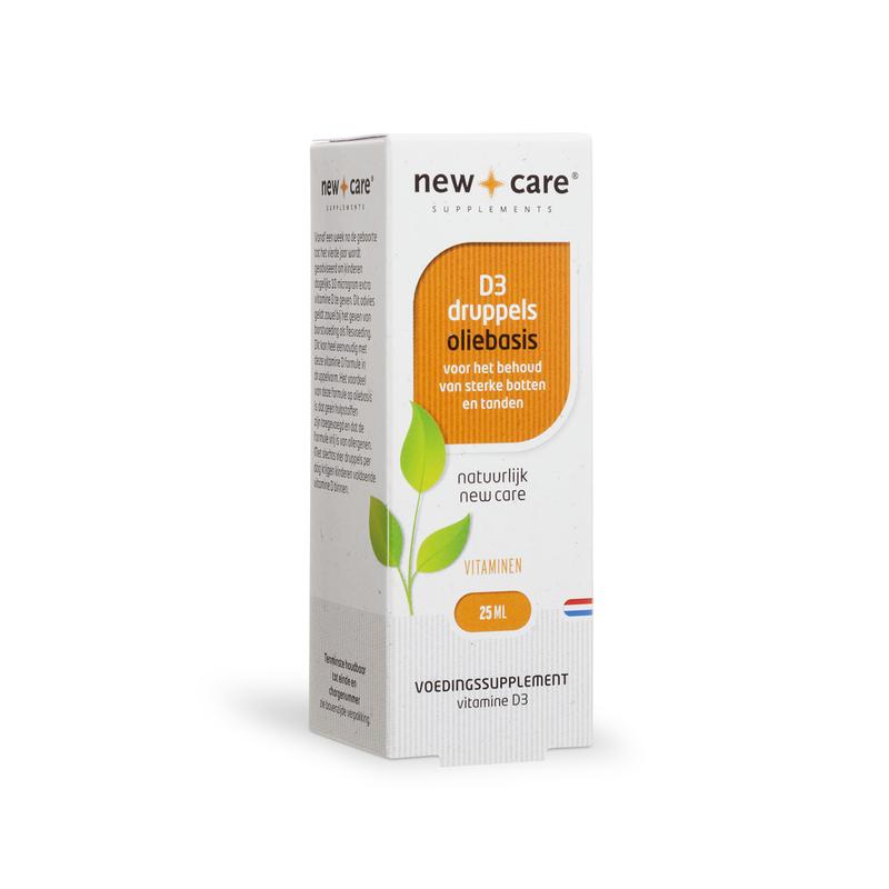 New Care D3 Druppels Oliebasis : voor het behoud van sterke botten en tanden . 25 ml