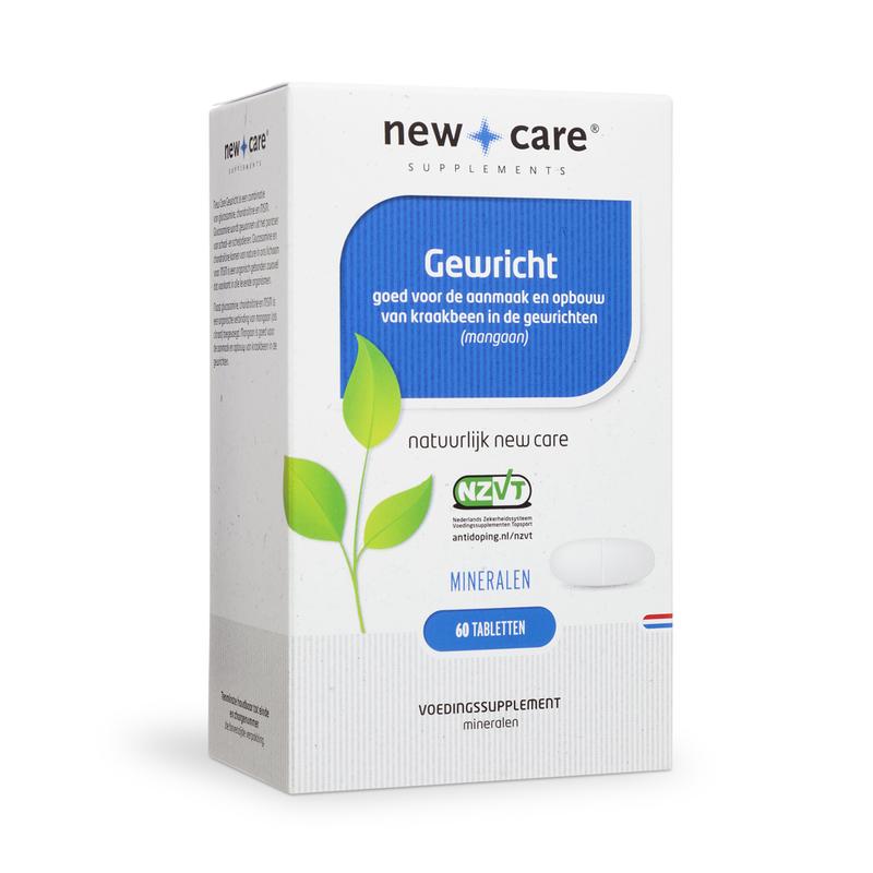 New Care Gewricht : goed voor de aanmaak en opbouw van kraakbeen in de gewrichten (mangaan). Mineralen . 60 tabletten.