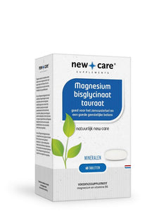 New Care Magnesium Bisglycinaat Tauraat: goed voor het zenuwstelsel en een goede geestelijke balans. Mineralen. 60 tabletten.