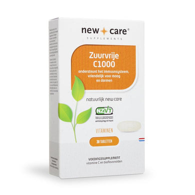 New Care Zuurvrije C1000: ondersteunt het immuunsysteem, vriendelijk voor maag en darmen. Vitaminen. 30 tabletten.