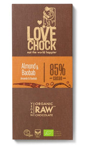 Raw Chocolate puur met amandel en baobab van Lovechock - Drogisterij Mevrouw Ooievaar