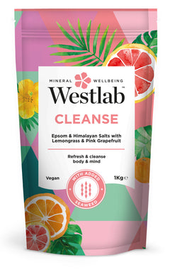 Westlab Cleanse Epsom & Himalayan Salts with Lemongrass & Pink Grapefruit with added Seaweed. Refresh & cleanse body & mind. Vegan. 1 kilogram.