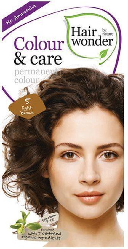 Haarkleuring zonder ammonia, nr 5 Light Brown van Hairwonder - Drogisterij Mevrouw Ooievaar