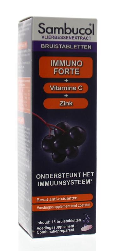 Immuno Forte Bruistabletten met vlierbessenextract, vitamine C en Zink, van Sambucol - Drogisterij Mevrouw Ooievaar