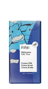 Kinderchocolade: Melk chocolade reep met melkcreme vulling van Vivani - Drogisterij Mevrouw Ooievaar