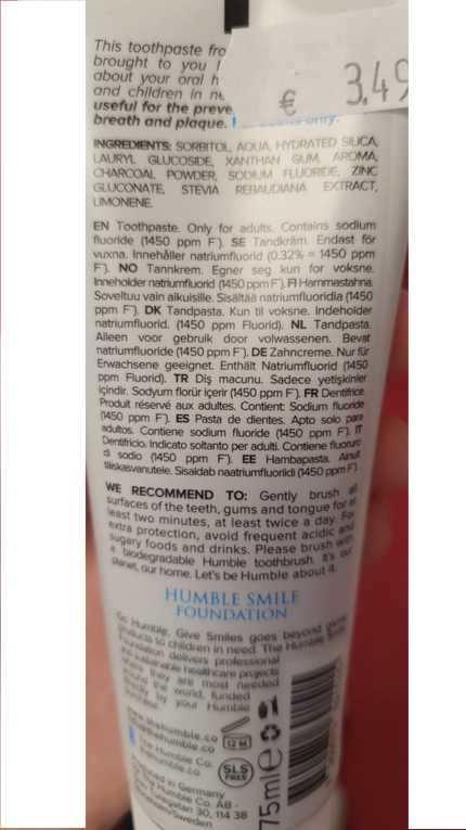 The Humble Co Tandpasta Natural Charcoal - 75ml