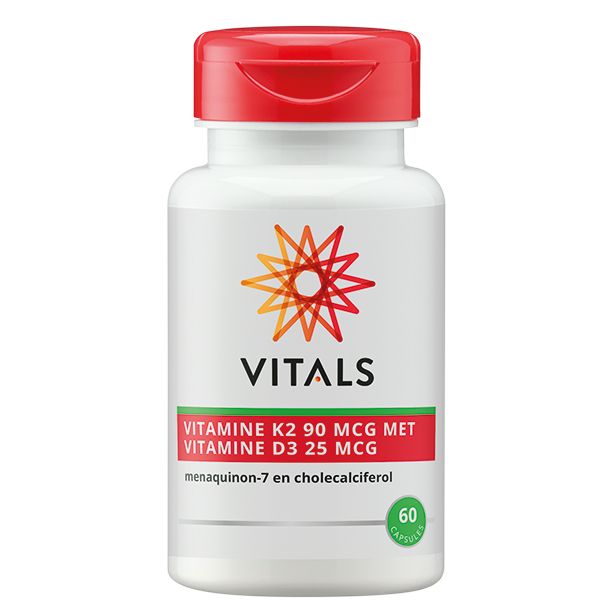 Vitamine K2 90 mcg en D3 25 mcg, 60 capsules van Vitals - Drogisterij Mevrouw Ooievaar