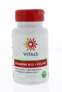 Vitamine B12 1000 MCG met folaat 500 mcg, 100 zuigtabletten van Vitals - Drogisterij Mevrouw Ooievaar